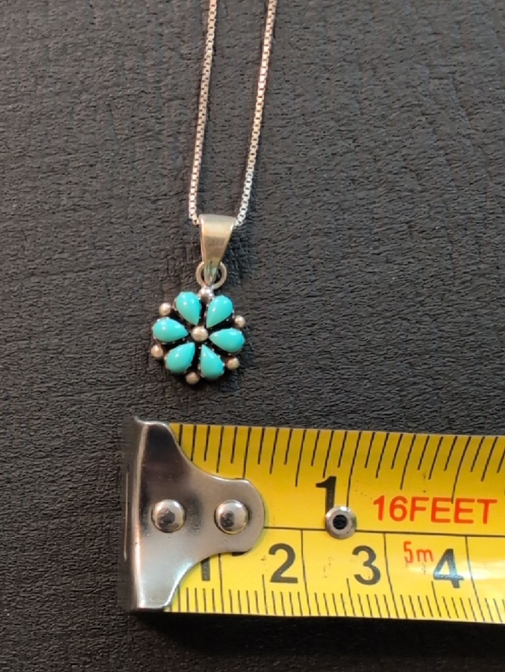 Sterling Silver Turquoise Flower Pendant Necklace - Blue - Picture 2 of 5